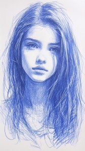 Stunning Interpretation of a Young Girl in Monochromatic Blue Art