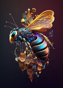 Stylized Bee Art: A Fusion of Vibrant Colors and Jeweled Aesthetic