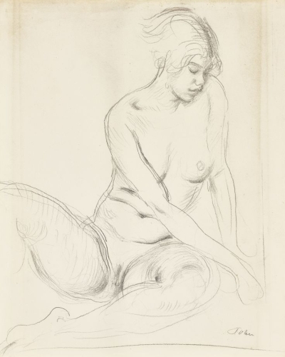 Stylized Sketch of a Seated Female Figure: A Study in Contours and Movement
