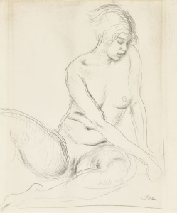 Stylized Sketch of a Seated Female Figure: A Study in Contours and Movement