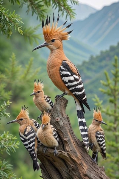 The Majestic Crested Bird and Its Flock Amidst Nature