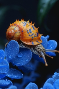 The Undersea Illusion: Vibrant Orange Snail on Blue Coral-Like Surfaces