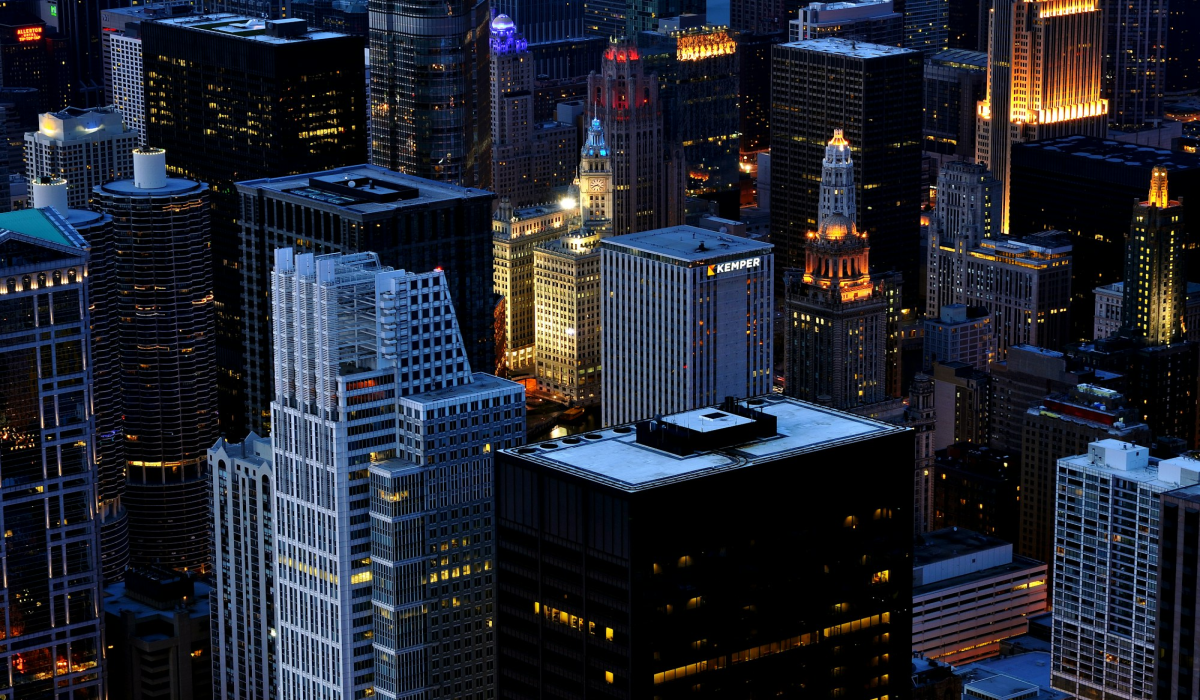 The Urban Majesty of Chicago: Aerial View at Dusk