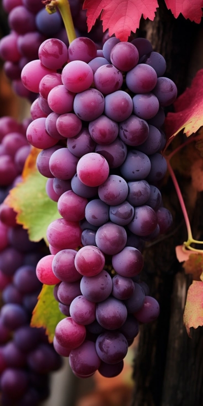 The Vibrant Beauty of Purple Grapes Amidst Autumn Leaves