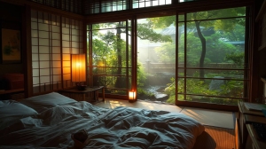 Tranquil Sanctuary: Unveiling the Calm and Inviting Ambiance of a Japanese Room Interior with a Garden View