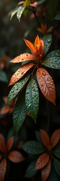 Transitioning Seasons: A Vivid Display of Dew-Kissed Leaves