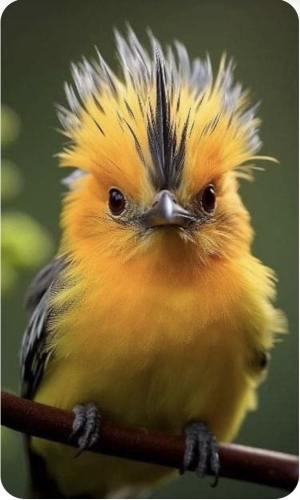 Vibrant Color Spectacle: The Spiky Yellow and Black Plumage Bird