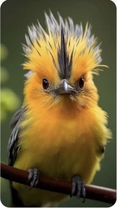 Vibrant Color Spectacle: The Spiky Yellow and Black Plumage Bird