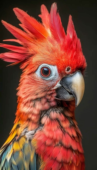 Vibrant Parrot: A Symphony of Red and Orange Feathers