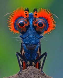 Vividly Colored Insect: A Close Encounter with a Blue-and-Orange Mantis