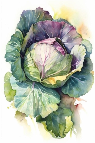 Watercolor Mastery: An Artistic Illustration of a Cabbage
